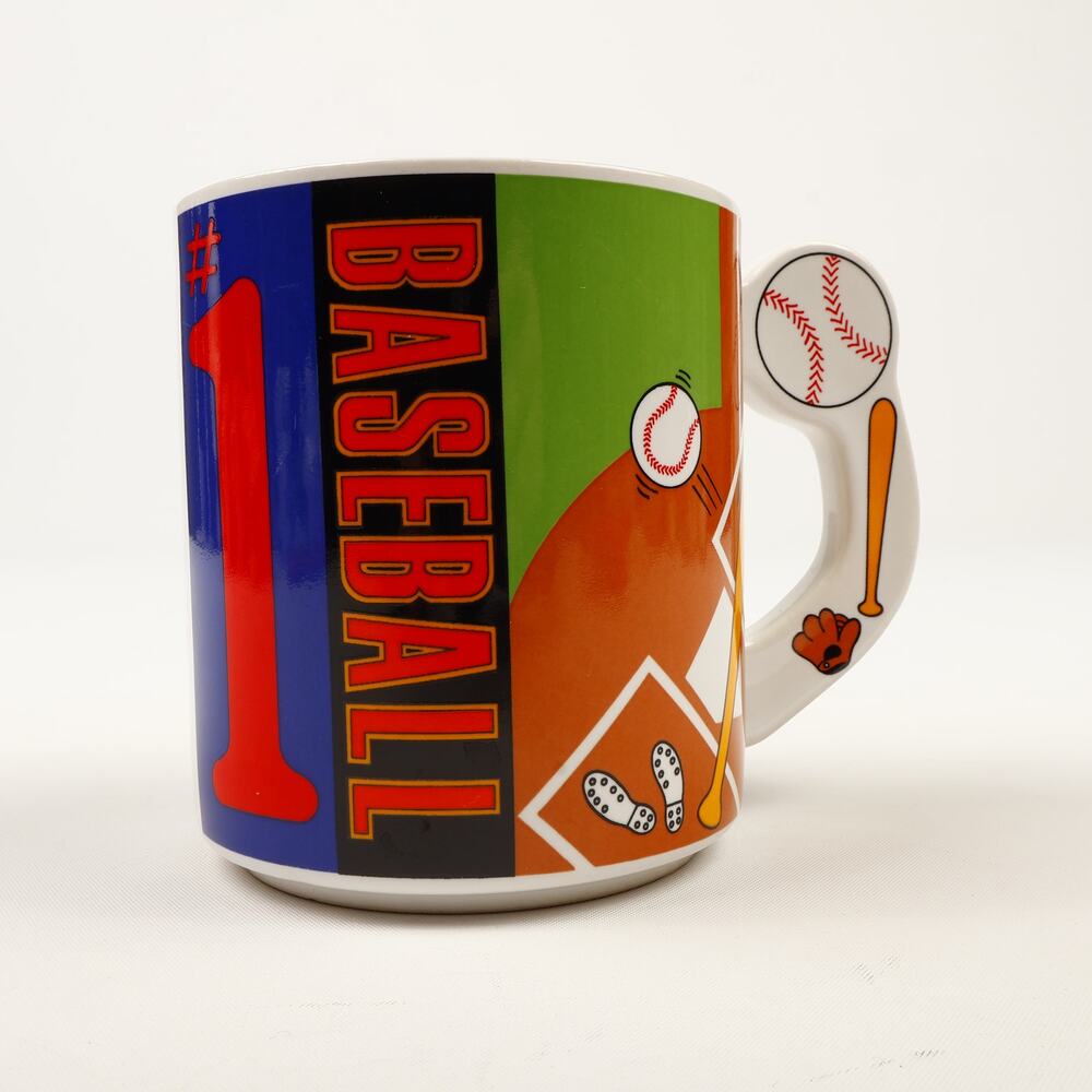 Vintage Baseball Coffee Mug Bat-Shaped Handle Japan Kato Kogei #1